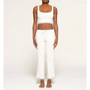 Skims NWT Chandelier Ribbed Lounge Pants in Marble White Size XL Gems on Hem